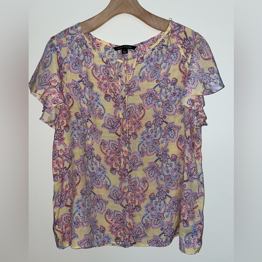 Zac & Rachel flutter sleeve yellow paisley blouse, L